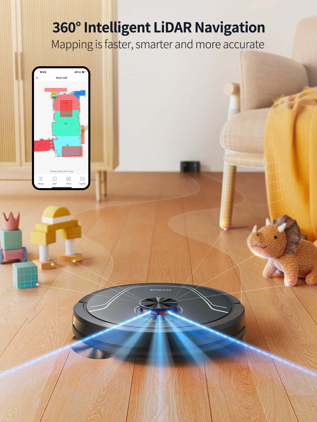Honiture V8 Pro 5000Pa Hurricane Suctionn 5.0 LiDAR Navigation Robot Vacuum
